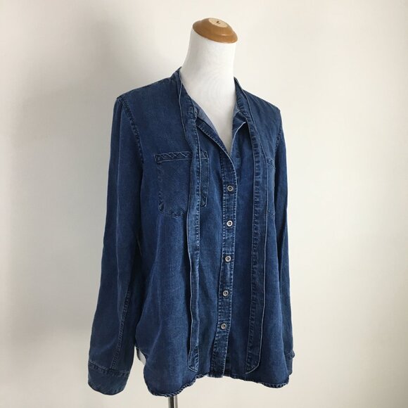 RAILS Long Sleeve Dark Vintage Wash ROSALEE Tie Collar Chambray Denim Shirt - Picture 9 of 12